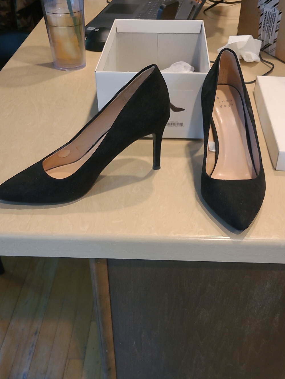 A New Day Gemm Size 7 Black Velvet Stiletto Heels EUC